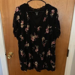 Lace Floral Print Short Sleeve Shirt